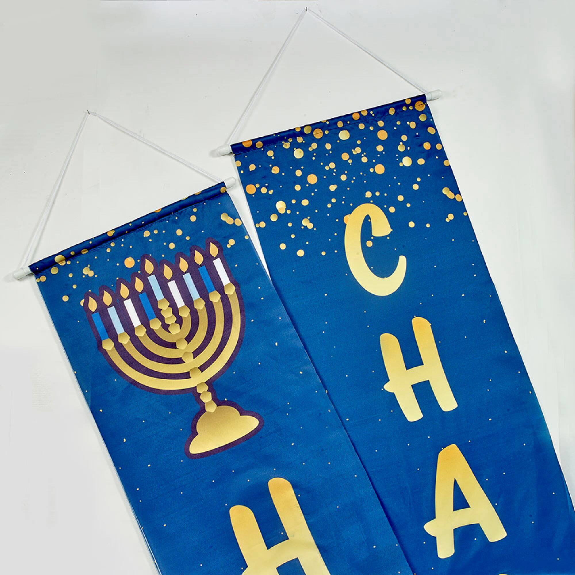 Alt View 2. Rite Lite - Happy Chanukah Door Banner - 70" - Blue and Gold. - Blue.