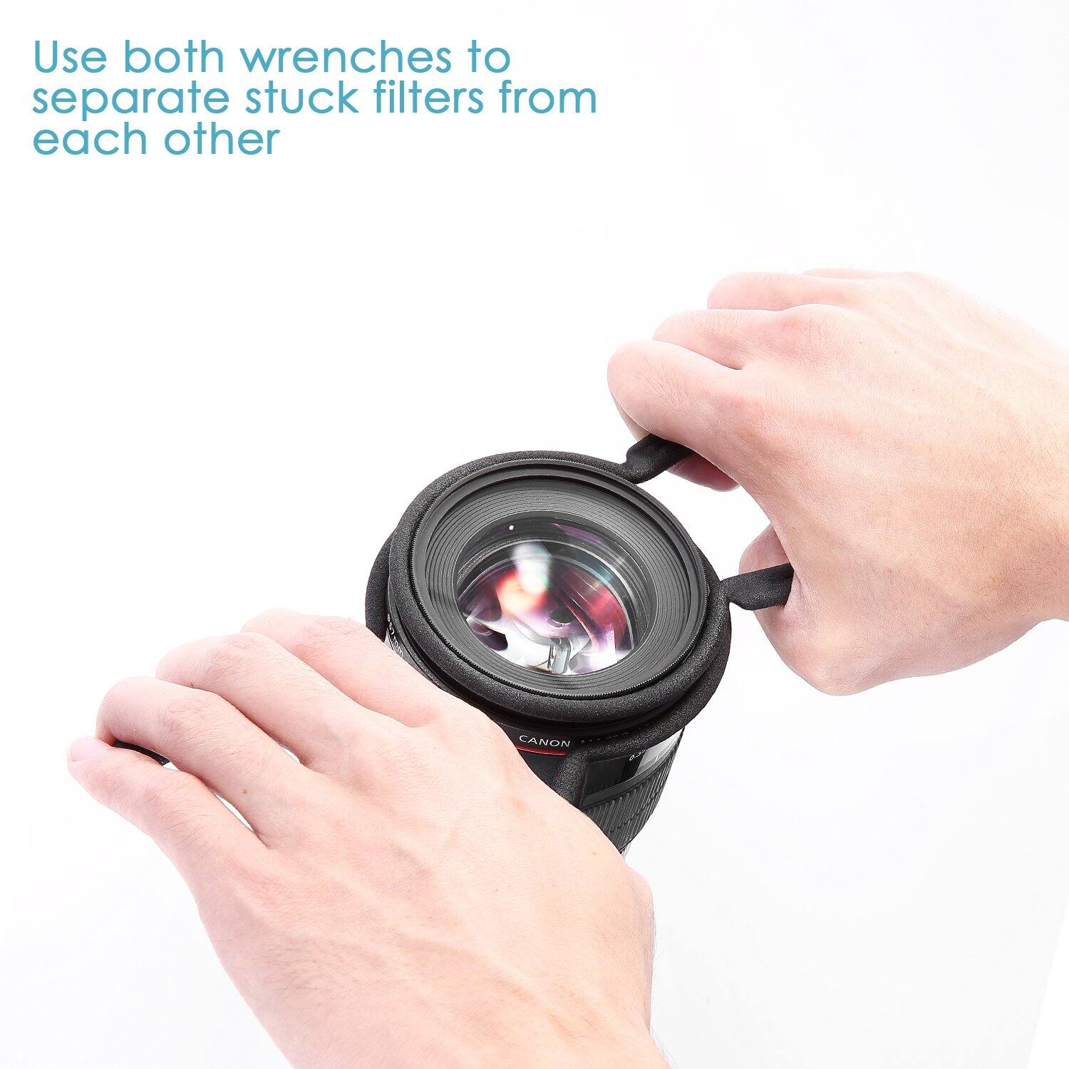 Use both wrenches to separate stuck filters from each other

CANON