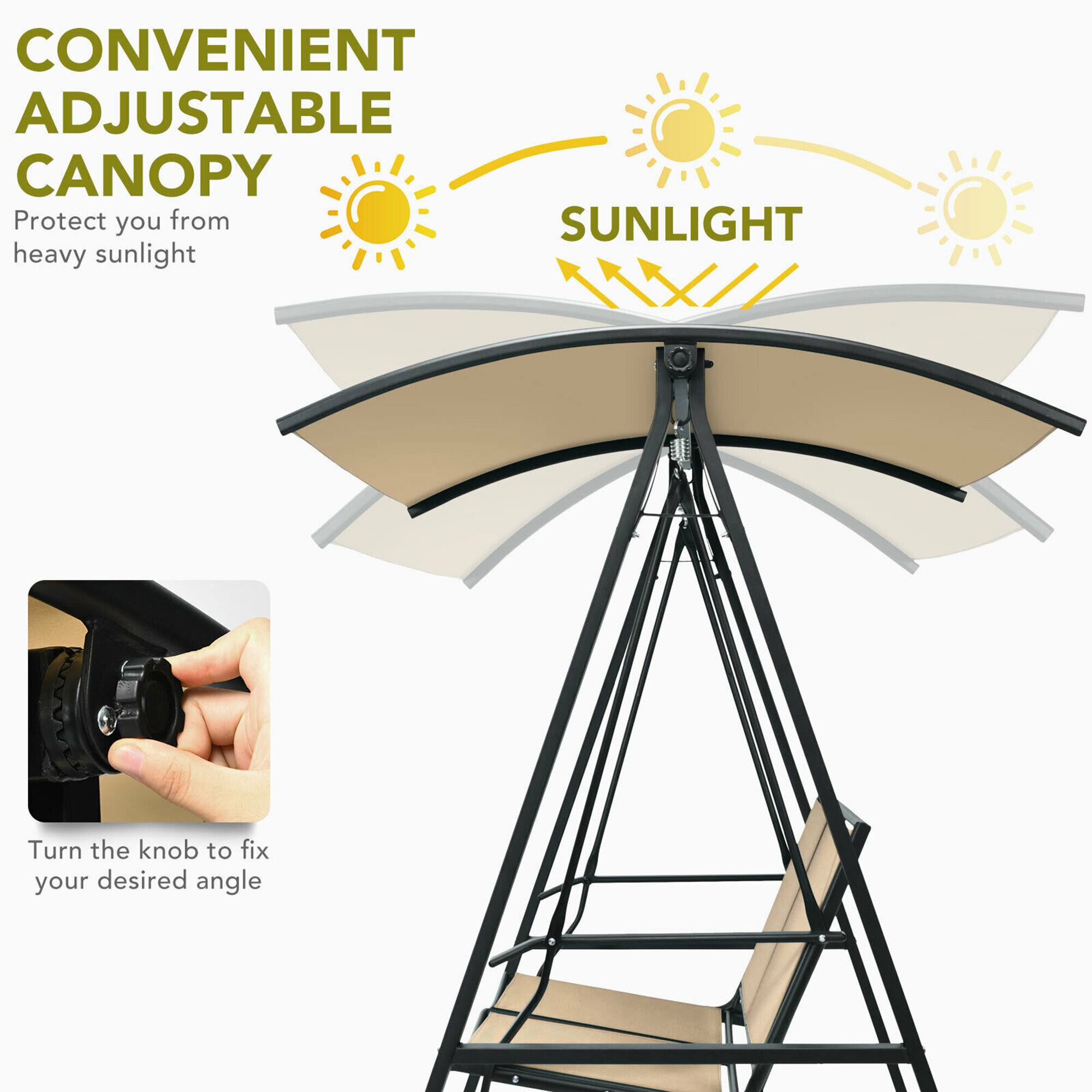 Alt View 3. Gymax - Gymax Patio Canopy Swing Outdoor Swing Chair 2-Person Canopy Hammock Beige - Beige.
