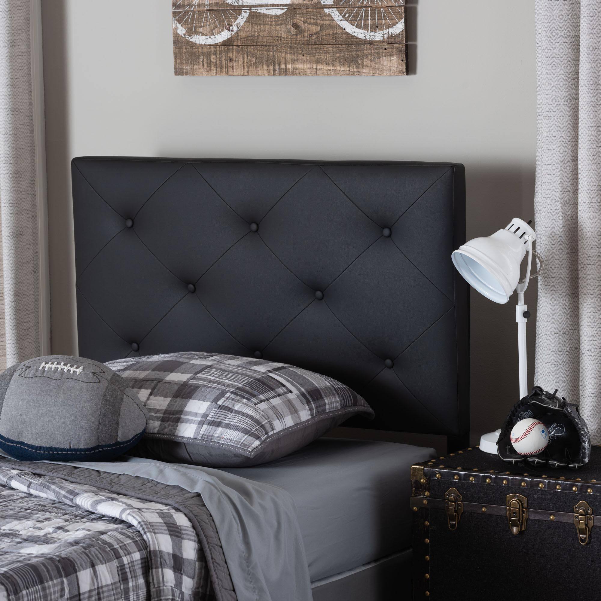 Back. Baxton Studio - Baltimore Modern and Contemporary Faux Leather Upholstered Twin Size Headboard - Black.