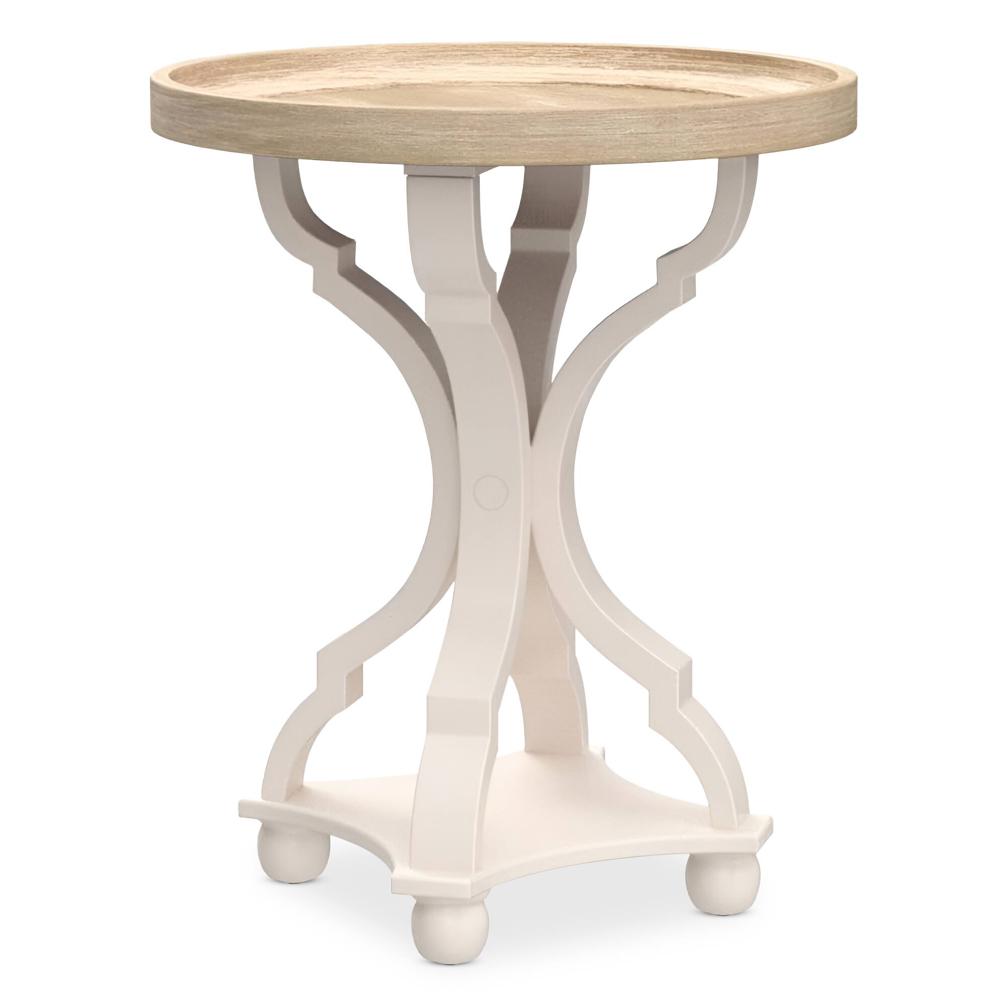 COZAYH - Round Rustic Wooden Accent Tray Top Nightstand Side Table, White Legs - Wood, White