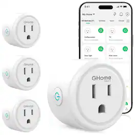 GHome Smart - 4-Pack WiFi Smart Plug, Alexa & Google Home, App Control & Timer, No Hub, 2.4GHz - White
