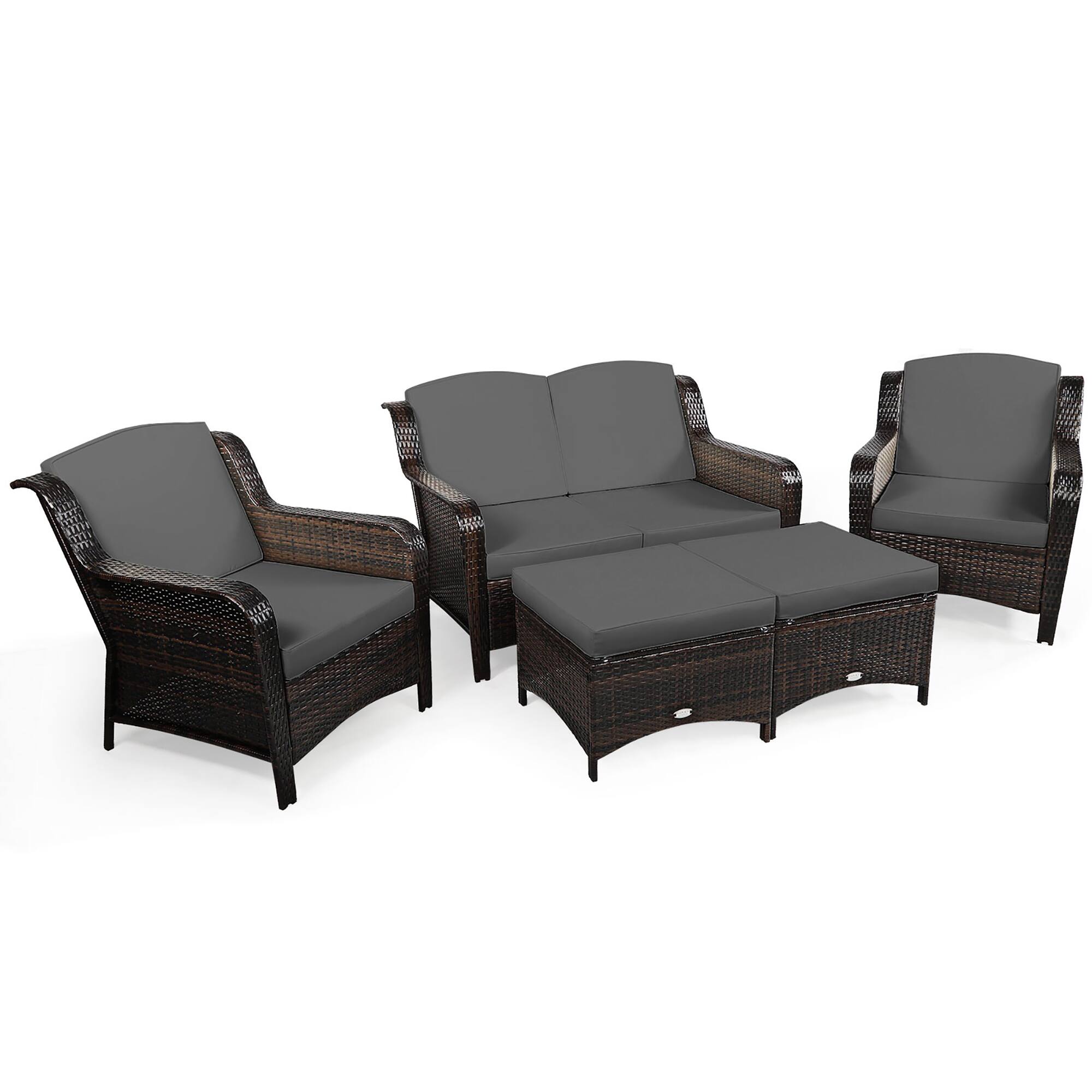 Front. Costway - Costway 5 Pieces Patio Furniture Set Outdoor Rattan Conversation Sofa Set W/ Cushions - Gray.