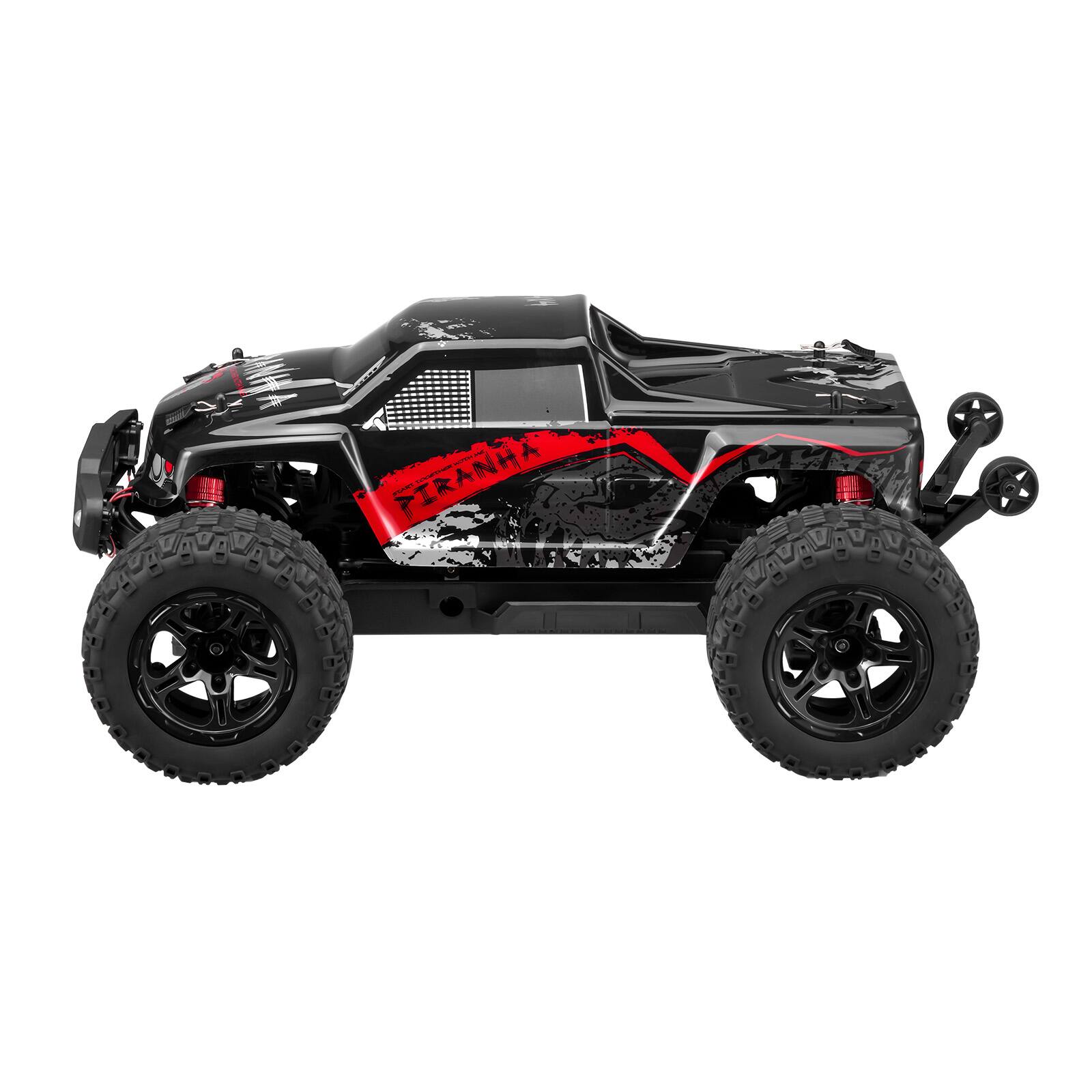 Alt View 5. VEVOR - Remote Control Car, 1:10 Scale RC Car for Kids, All Terrain 4WD Off-Road Monster Truck with 45° Wheelie & 2 Batteries - Black, White, Red.