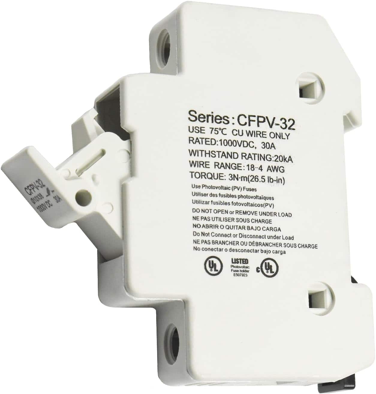 HQRP - Solar PV 10x38 mm Fuse Holder DIN Rail 1000 V DC 32 A Class gPV UL Listed