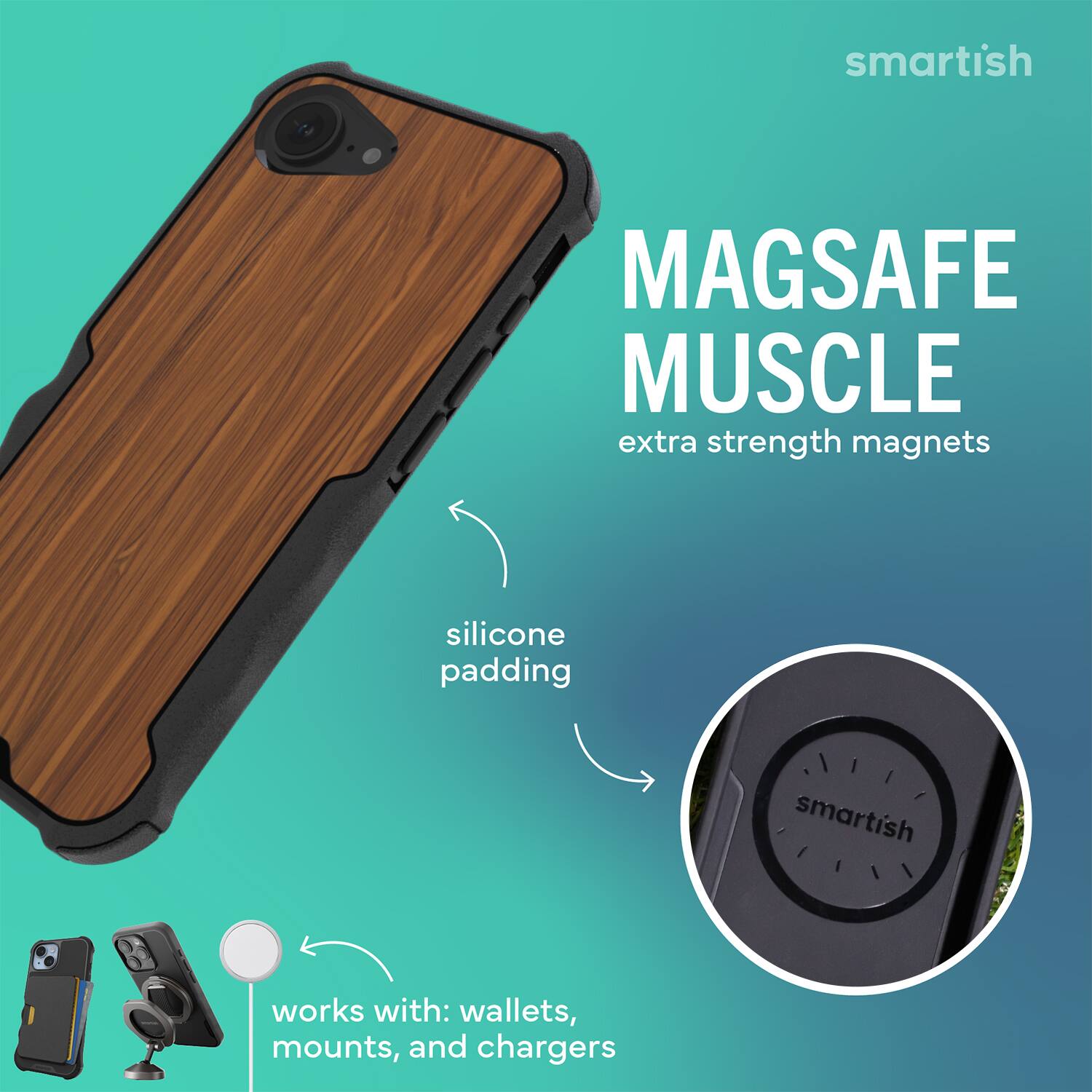smartish MAGSAFE MUSCLE extra strength magnets silicone padding smartish RO works with: wallets, mounts, and chargers
