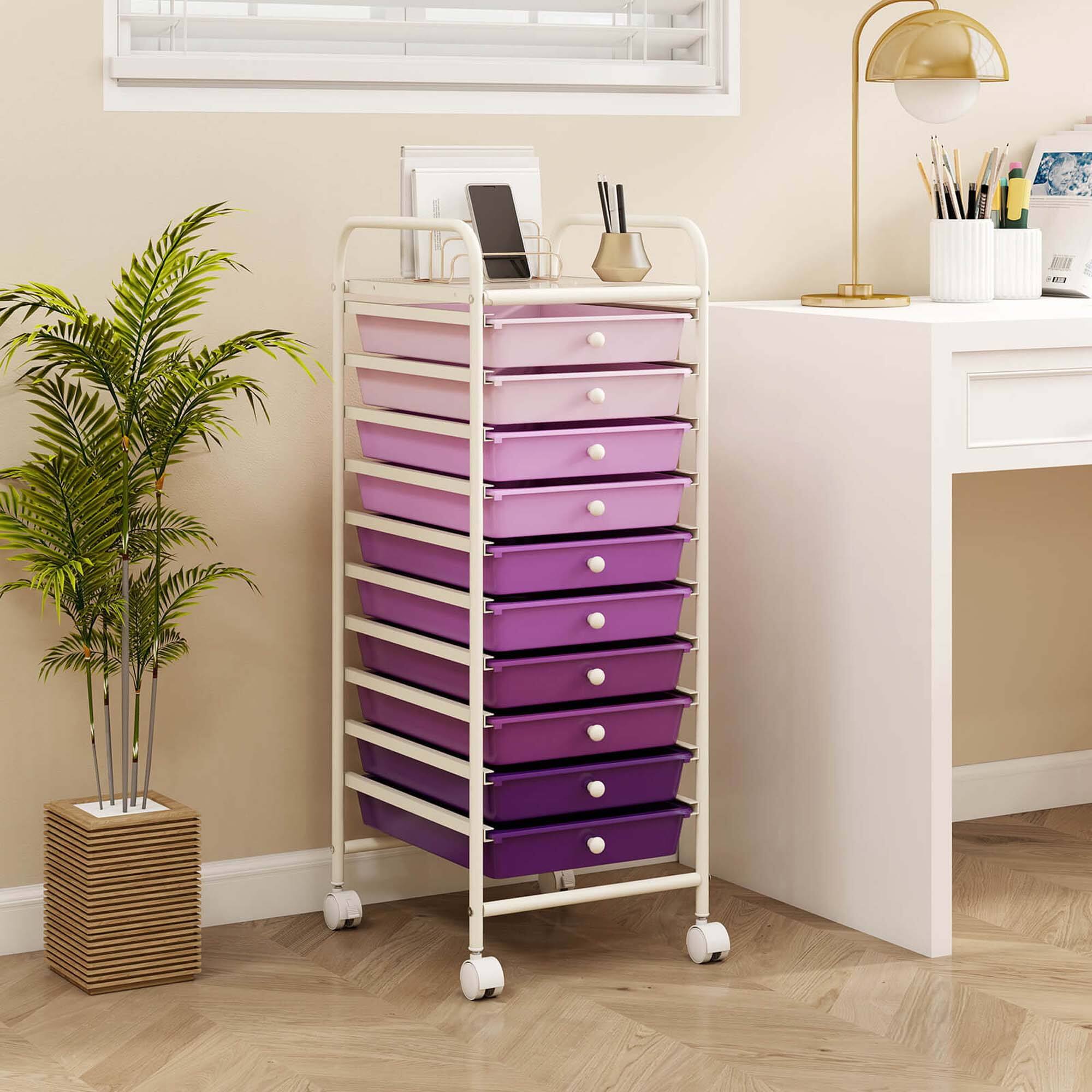 Alt View 1. Costway - Costway 10 Drawer Rolling Storage Cart Scrapbook Paper Office School Organizer - Purple.