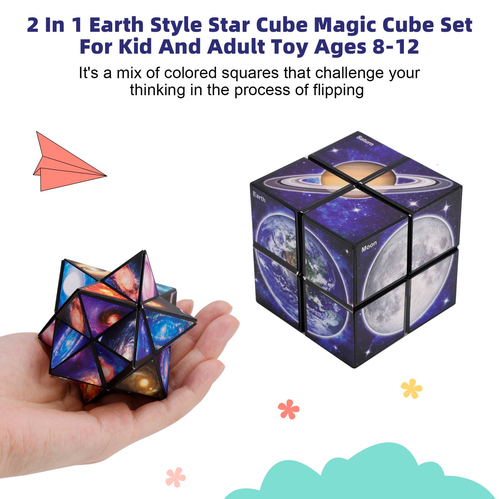2 In 1 Earth Style Star Cube Magic Cube Set For Kid And Adult Toy Ages 8-12

It's a mix of colored squares that challenge your thinking in the process of flipping