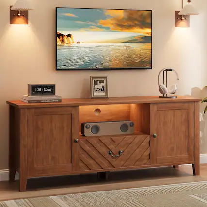 Front. Acekool - Entertainment Center TV Console Table, TV Stands for Living Room for 65 Inch TV, Brown - Brown.