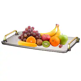 Unique Bargains - Plastic Serving Tray with Golden Handle, 16x8.7" Modern Rectangular Acrylic Reusable Tea Platter for Kitchen - Gray