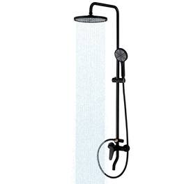 Dazzed Corner - Wall Mount 3-Function Outdoor Shower Fixture with Thermometer and Brass Valve - Matte Black
