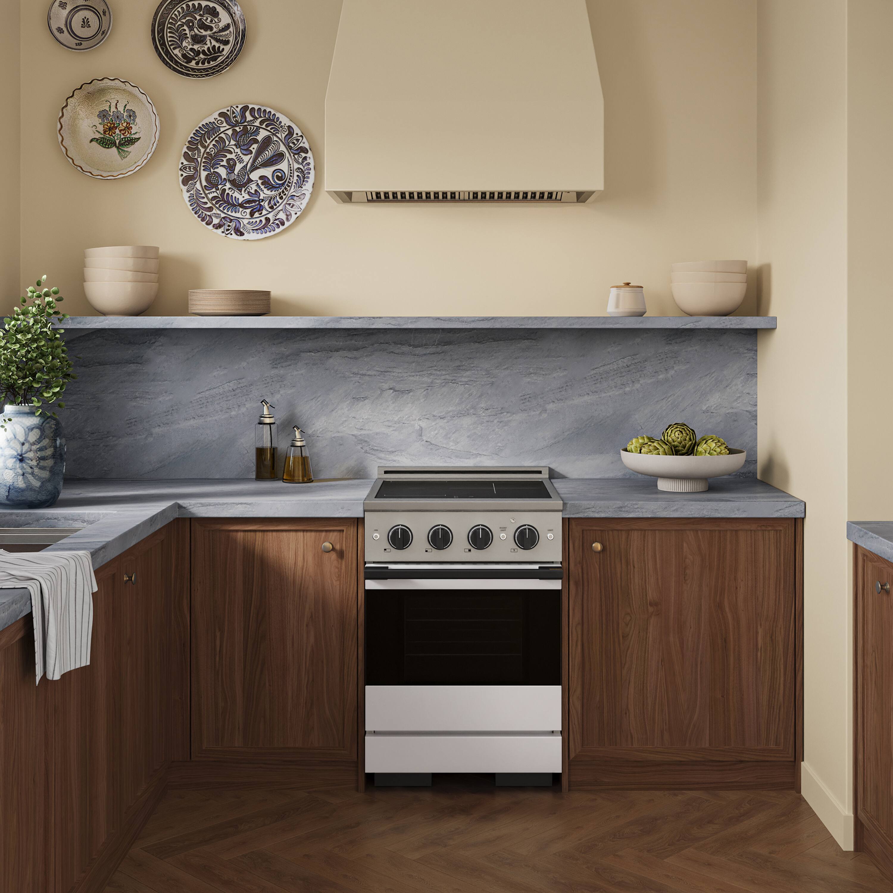 Alt View 2. ZLINE - Autograph 24 in. 3.2 cu. ft. Marino Freestanding Induction Range with 3 Burners and Black Accents with White Door - White Matte.