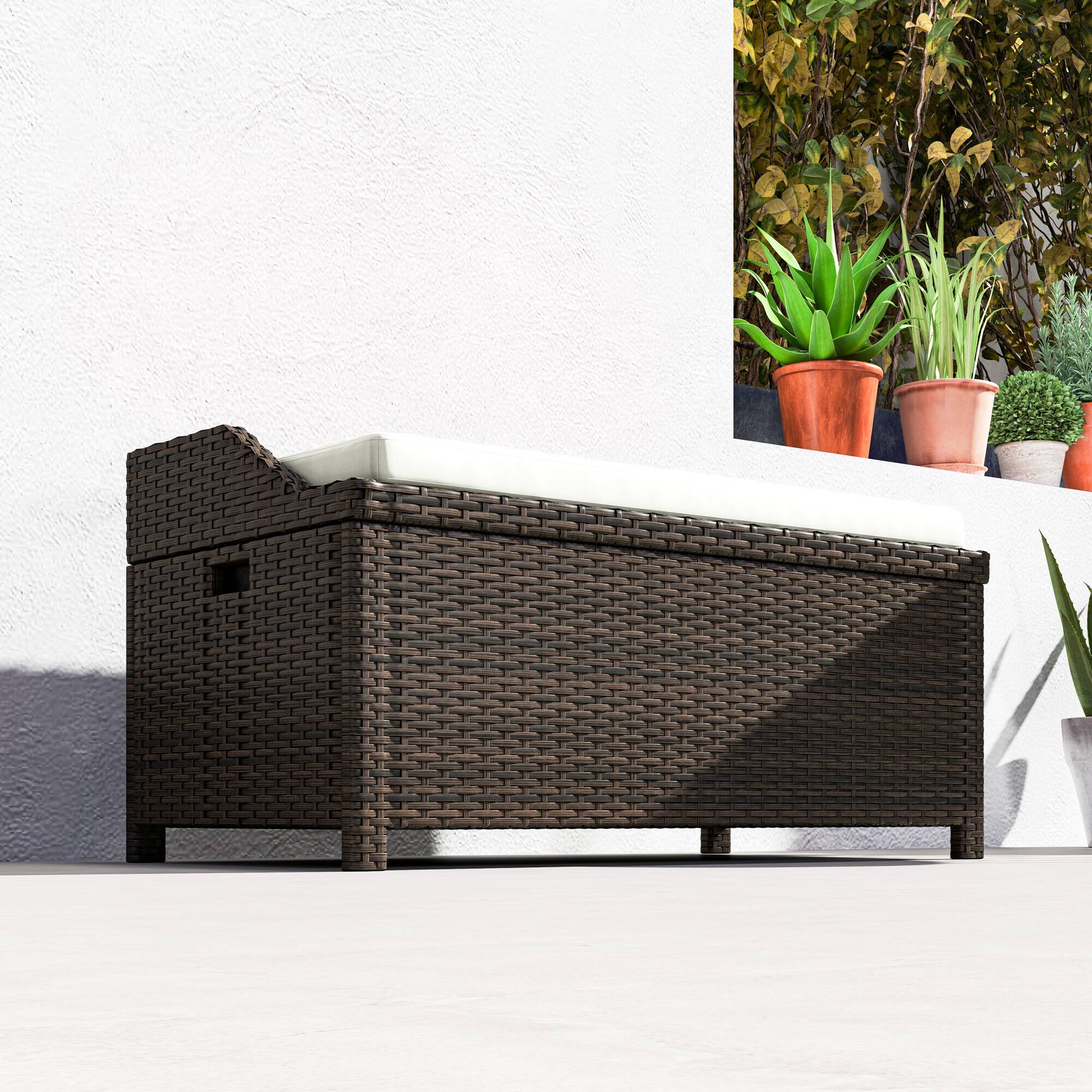Alt View 8. Outsunny - 34 Gallon Outdoor Wicker Storage Bench Deck Box, PE Rattan Patio Furniture Pool Storage Bin Container - Cream White.