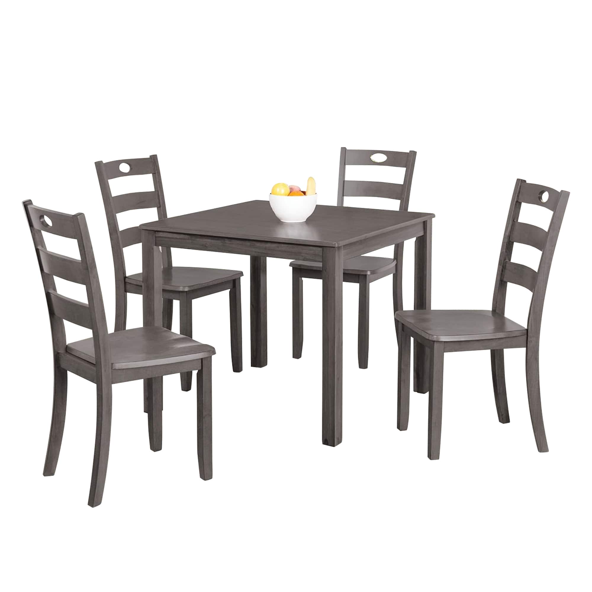 Vaczon - 5 Piece Dining Room Set, Includes Table & 4 Slat Back Chairs, Solid Wood Table Set for Kitchen & Dining Room - Gray