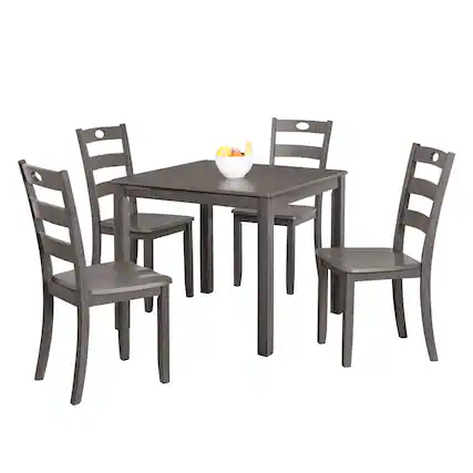 Front. Vaczon - 5 Piece Dining Room Set, Includes Table & 4 Slat Back Chairs, Solid Wood Table Set for Kitchen & Dining Room - Gray.