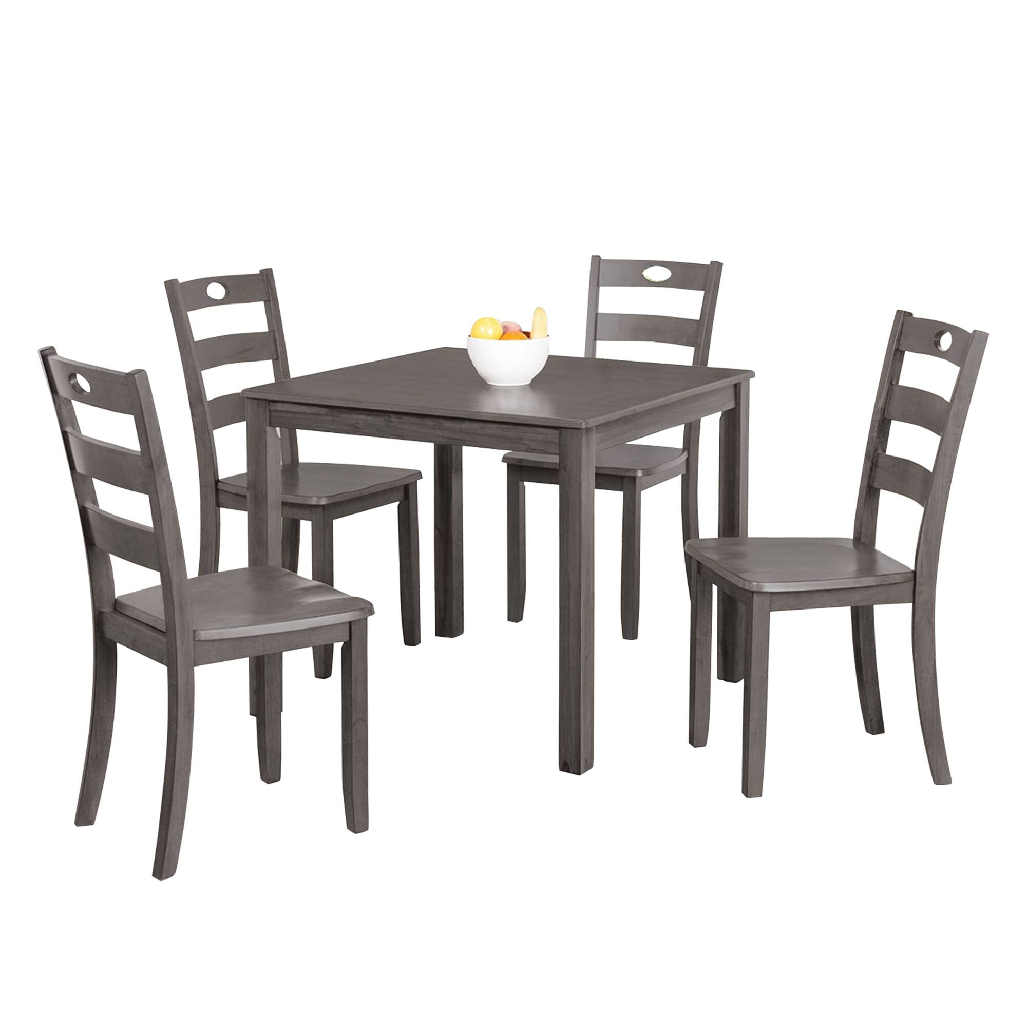 Front. Vaczon - 5 Piece Dining Room Set, Includes Table & 4 Slat Back Chairs, Solid Wood Table Set for Kitchen & Dining Room - Gray.