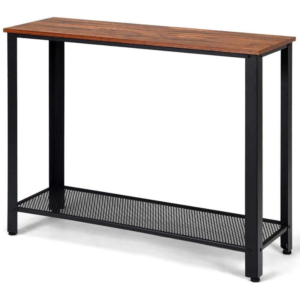 Alt View 1. Kadyn - Metal Frame Wood Console Sofa Table with Storage Shelf-Black, Narrow Console Table, Entryway Hall Table with Shelves - Black.