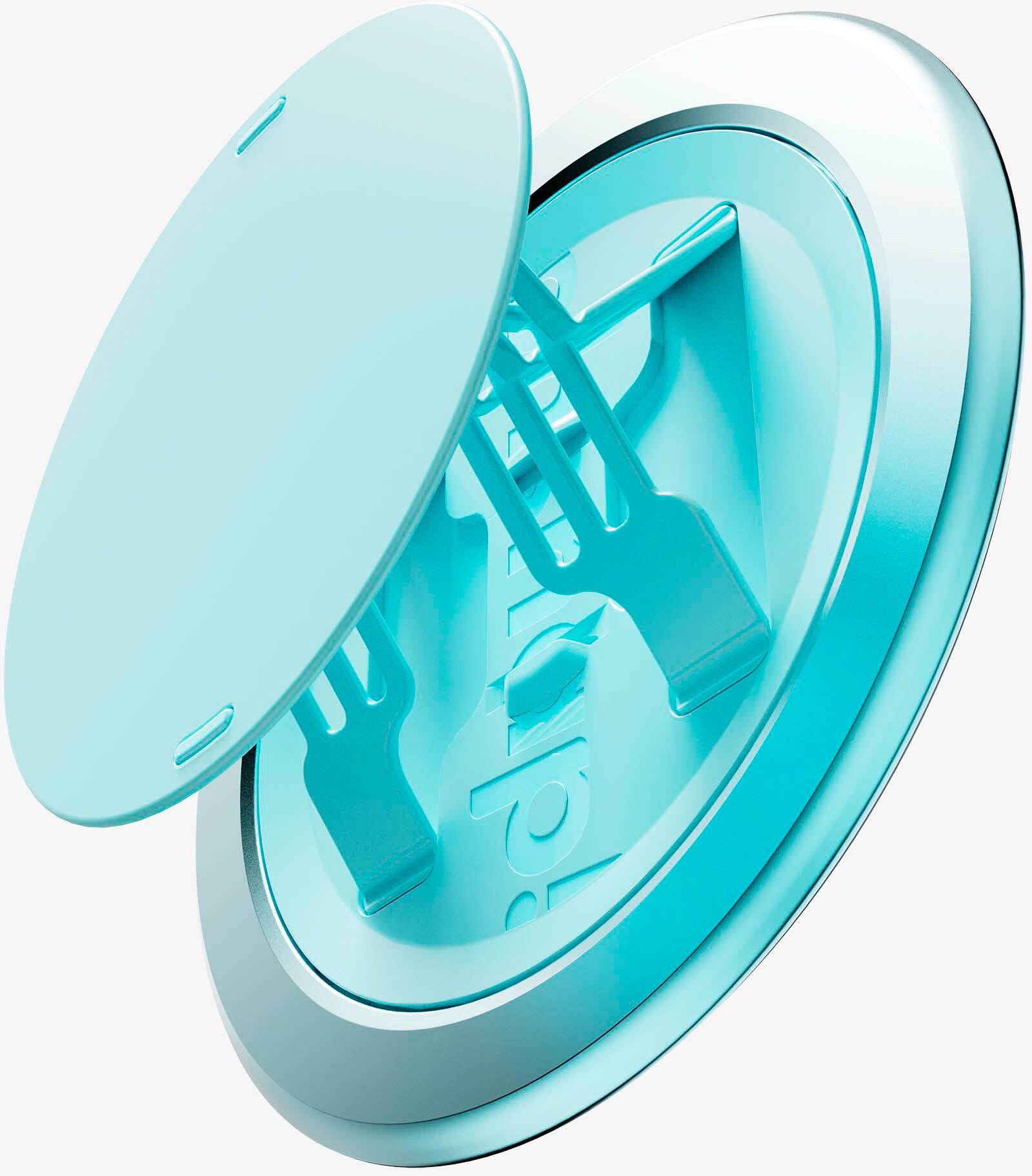 Left. OhSnap - Snap Magnetic UltraThin Universal Phone Grip and Stand with MagSafe Charge- Thru for Apple iPhones/Universal - Electric Teal.