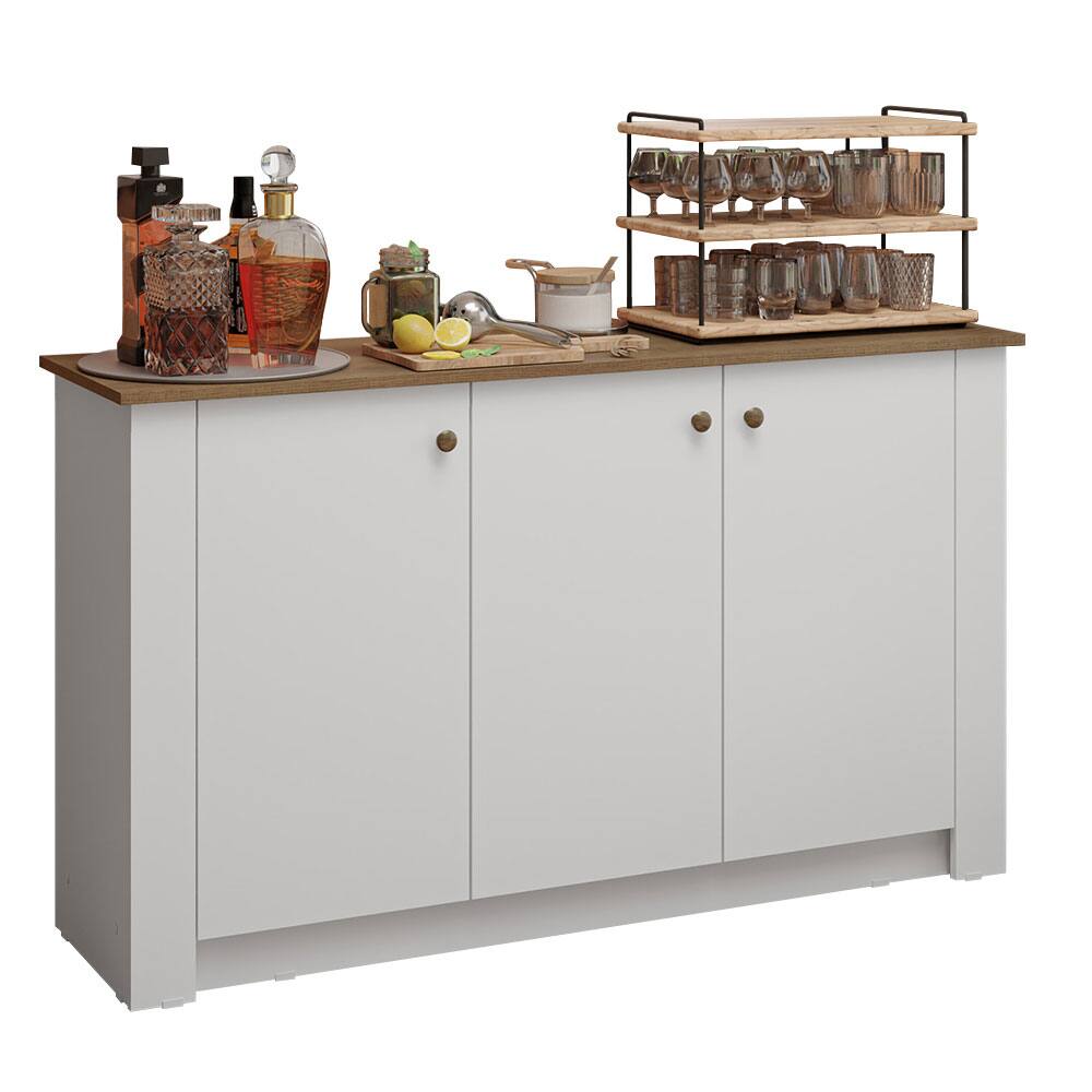 Front. Madesa - Madesa Home Bar Storage Cabinet with 3 Doors Unit Ideal for Storing Glassware, Drinks, and Utensils – White - White.