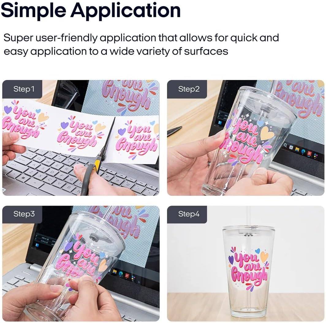 Simple Application

Super user-friendly application that allows for quick and easy application to a wide variety of surfaces

Step 1: Cut the sticker
Step 2: Apply the sticker to the surface
Step 3: Smooth out the sticker
Step 4: The sticker is now applied