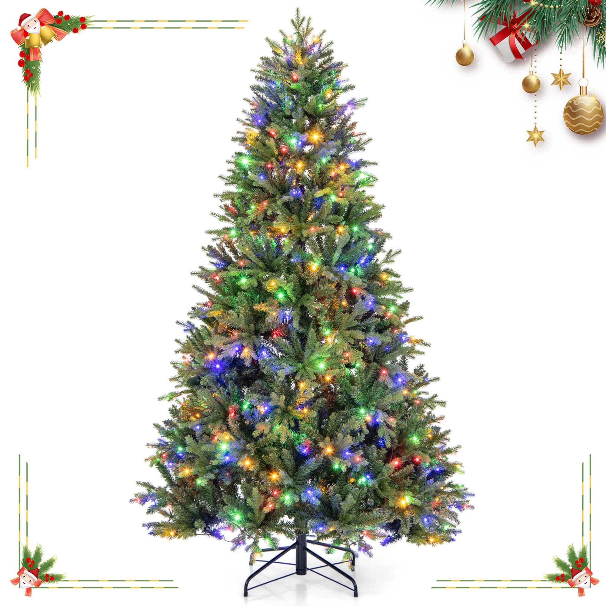 Alt View 10. Costway - Costway 7 FT Pre-Lit Christmas Tree Hinged with 470 Multi-color Lights & 1646 Branch Tips - Green.