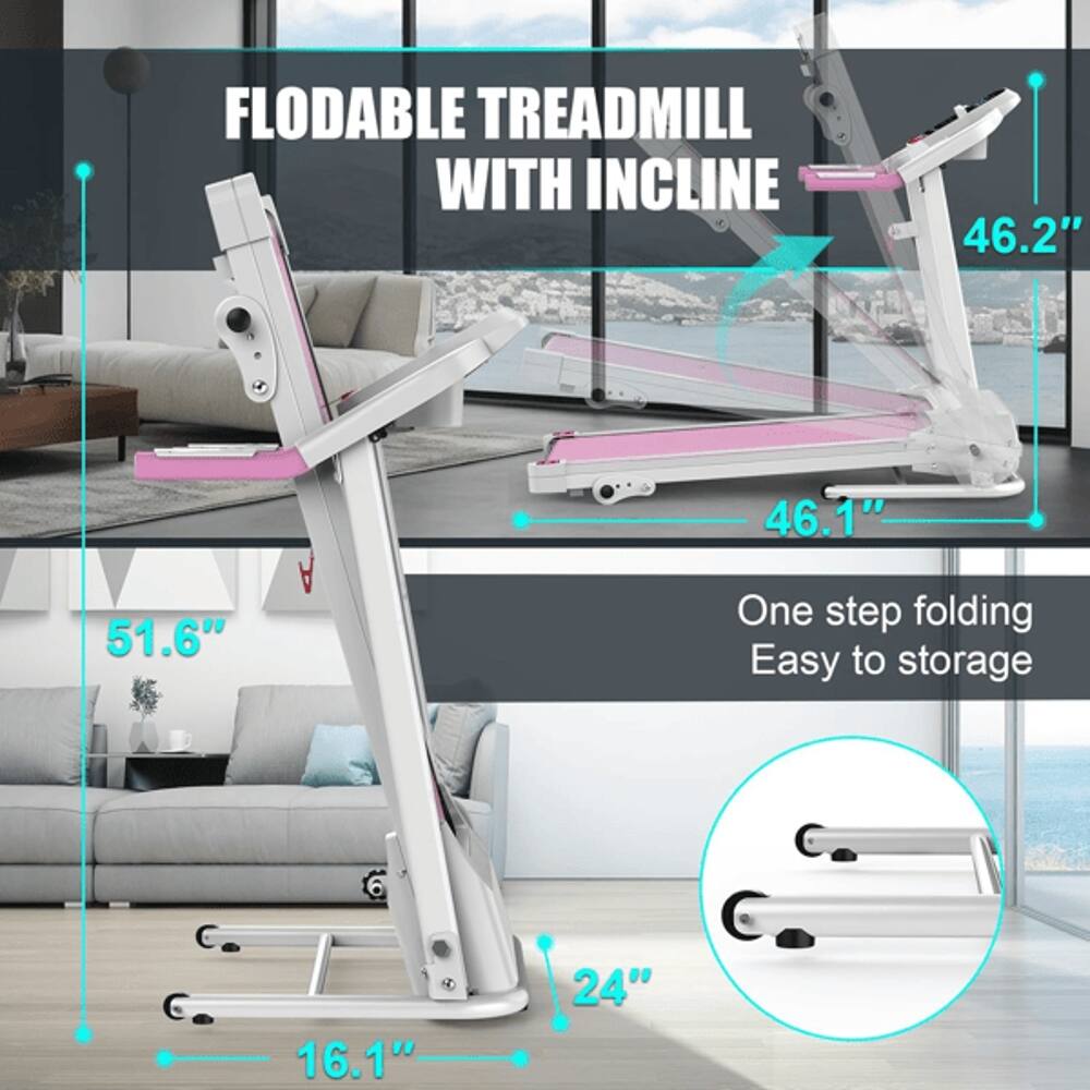 FLODABLE TREADMILL WITH INCLINE  
46.2" 46.1" 51.6"  
One step folding  
Easy to storage  
6 16.1" 24"