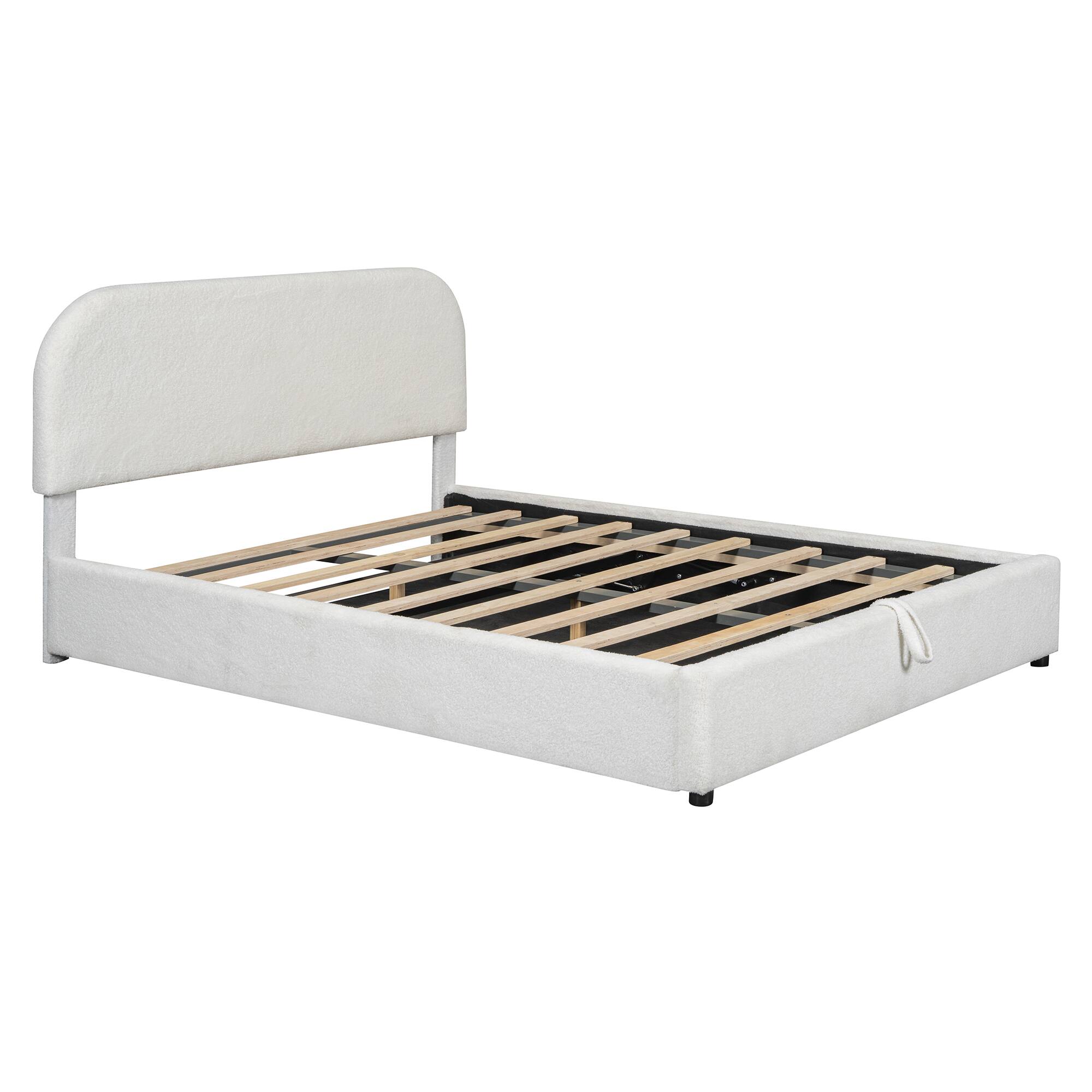 Alt View 10. Tiramisubest - Teddy Fleece Queen  Size Upholstered Platform Bed with Hydraulic Storage System, White - White.