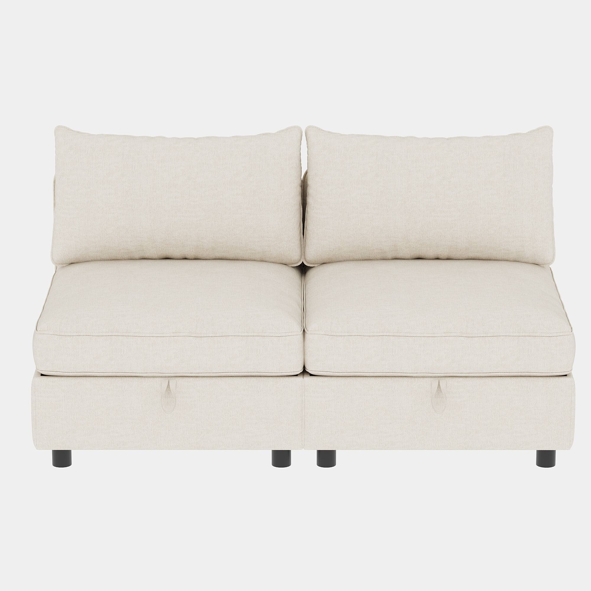 TinyHomie - 2 PCS Armless Modular Sectional Sofa Seat with Storage Convertible Sleeper - White