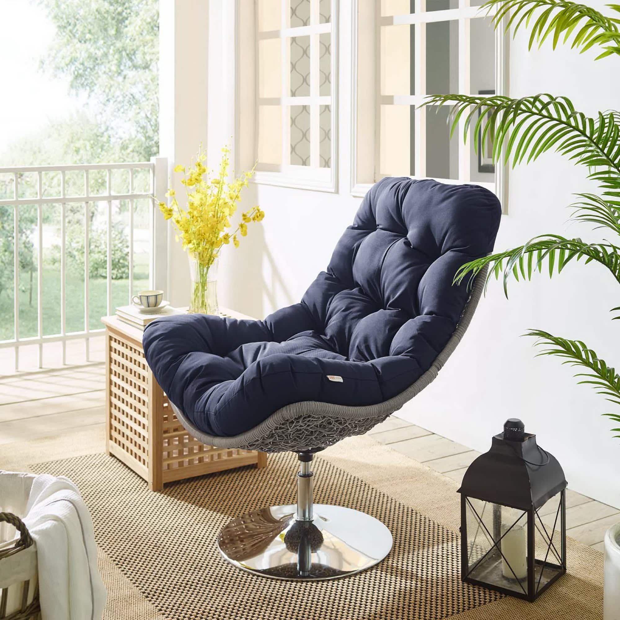 Brighton Wicker Rattan Outdoor Patio Swivel Lounge Chair by Modway - Light Gray Navy