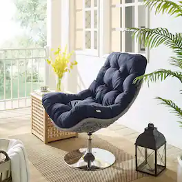 Brighton Wicker Rattan Outdoor Patio Swivel Lounge Chair by Modway - Light Gray Navy