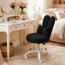 Winado - Rabbit Ear Vanity Desk Chair with Wheels&Bow Pillow,Cute Comfy Armless Adjustable Rolling Stool for Bedroom Home Office - Black