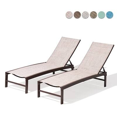 Angle. Crestlive Products - Crestlive Products Set of 2 Brown Steel Frame Adjustbale Chaise Lounge Chair Beige Mesh Seat - Beige.