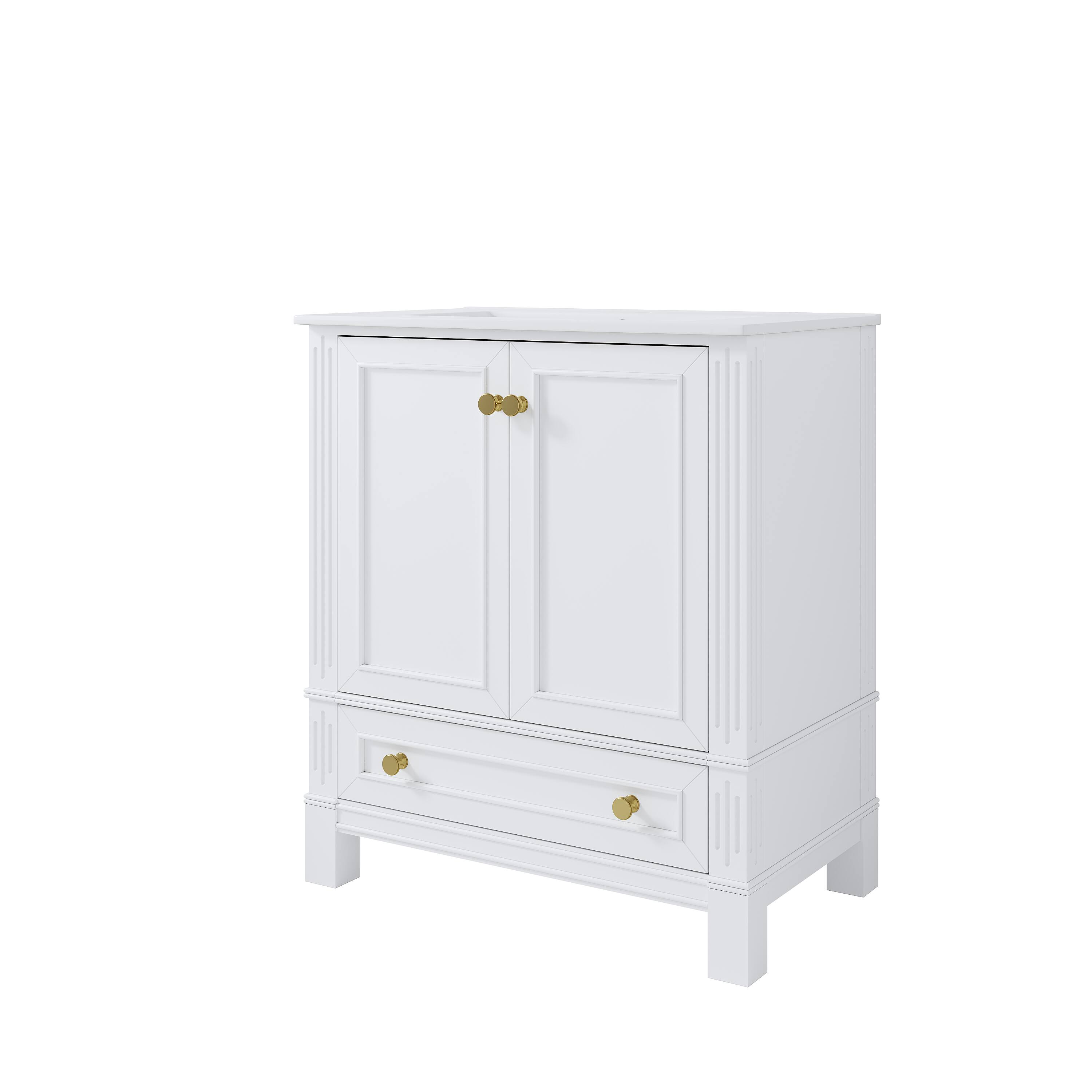 Alt View 7. WELLFOR - DURA 30 in. Solid Wood Bath Vanity with Countertop Basin, Single Sink - White.
