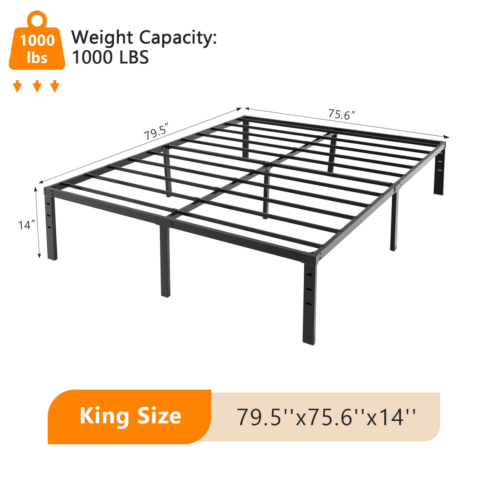 1000 Weight Capacity: lbs  
1000 LBS  
79.5"  
75.6"  
14"  
King Size  
79.5"x75.6"x14"  
79.5 x75.6  
14"
