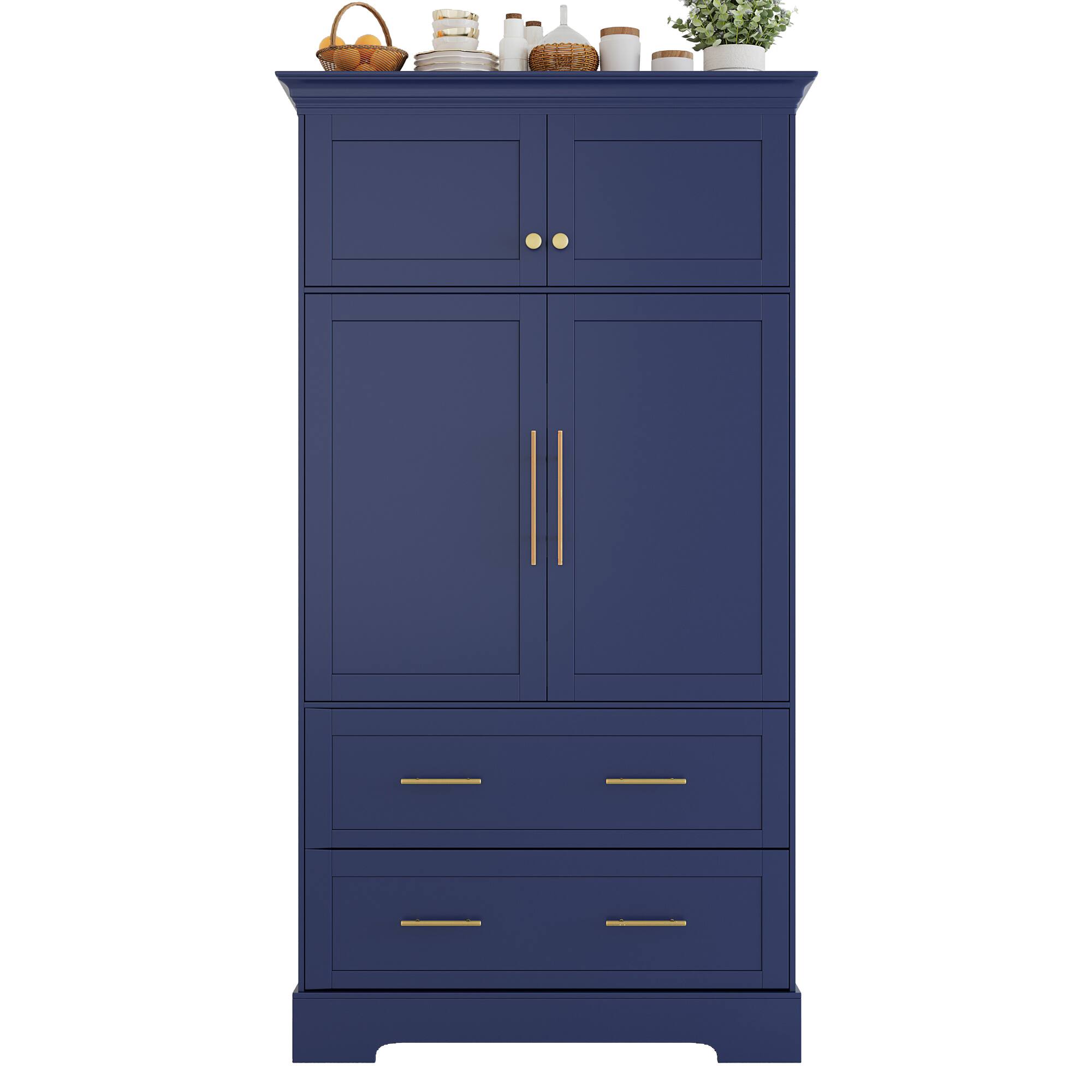 Alt View 8. Forest'nSky - 72.6" Farmhouse Kitchen Pantry, 40" Wide with Pull-Out Trays & Cake Pan Storage Organizer, Blue - Blue.