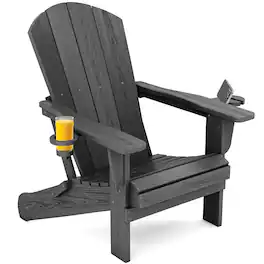 SERWALL - Adirondack Chair with Cup Holders,Composite Adirondack Chairs,HDPE Outdoor Chairs - Gray