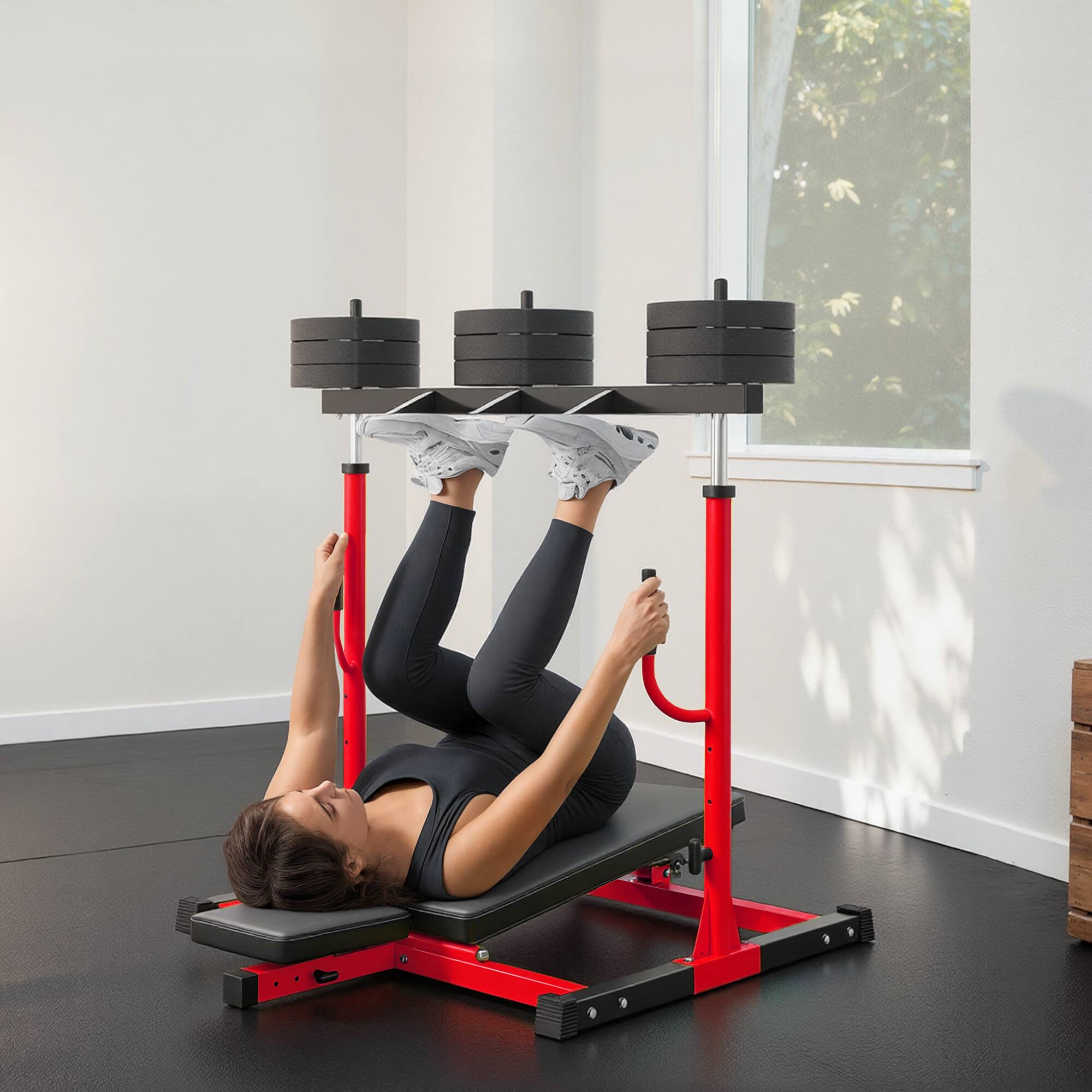 Alt View 8. Soozier - Leg Press Machine with Adjustable Leg, Back, and Head Positions - Red.
