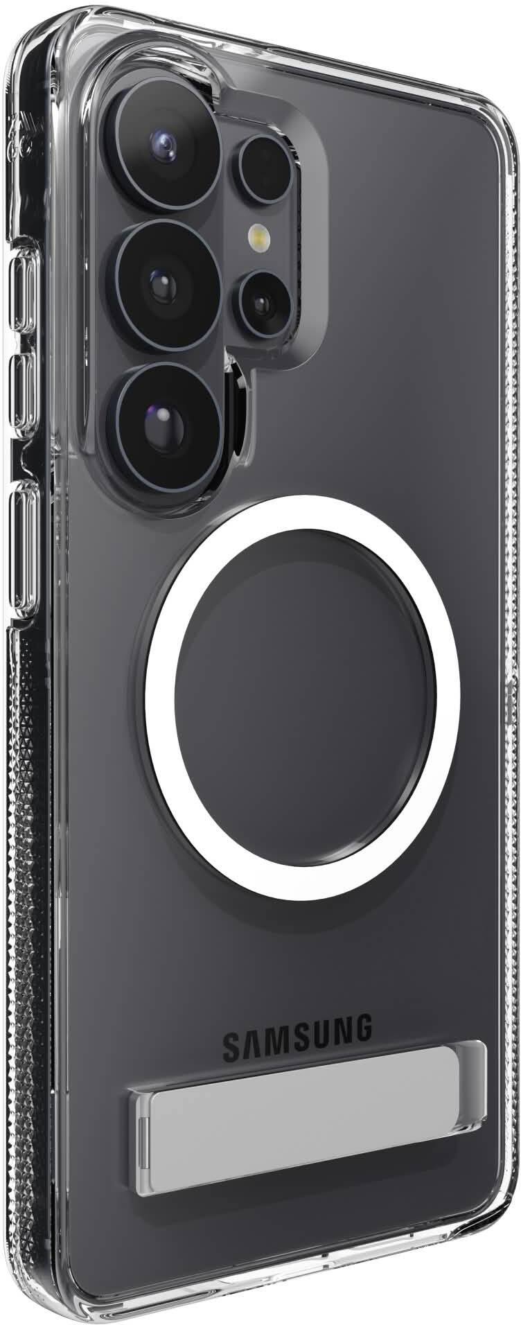 Angle. ZAGG - Crystal Palace Snap Case with Kickstand for Samsung Galaxy S26 Ultra - Smoke Black.