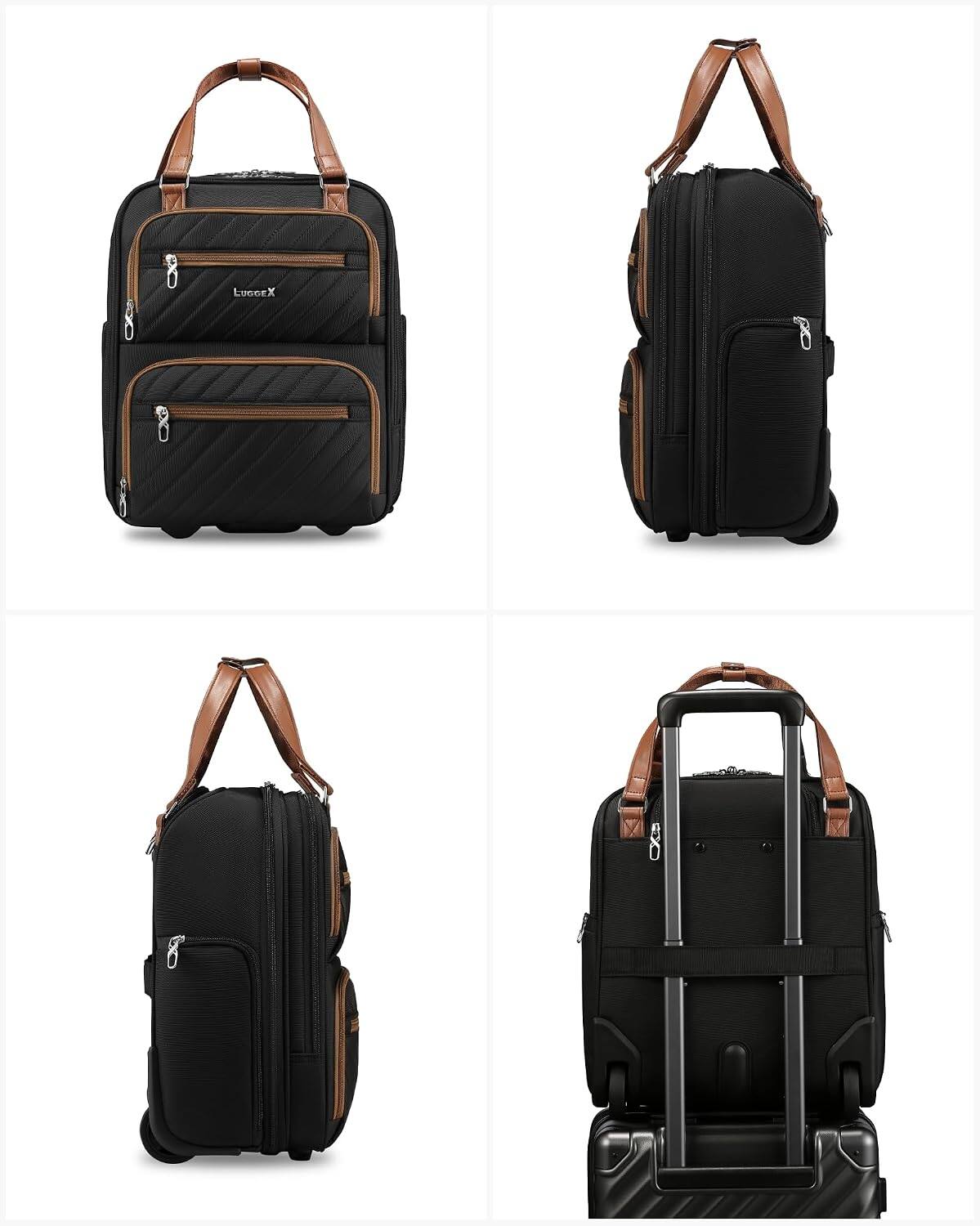 Alt View 4. LUGGEX - LUGGEX 16 Inch Underseat Carry On Luggage with Wheels,Softside Lightweight Suitcase UDK - LX-UX - Chestnut Black.