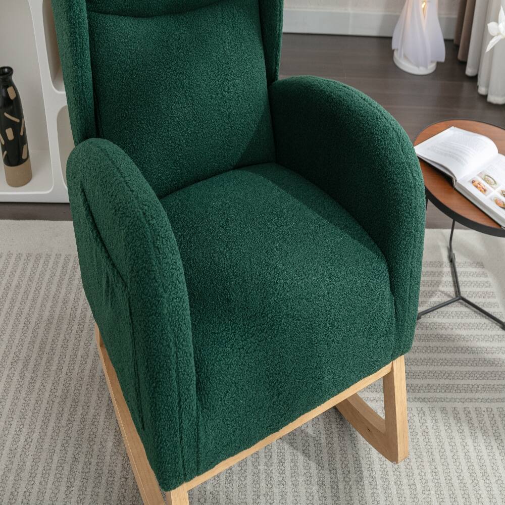 Alt View 4. Loheer - Loheer Green Teddy Fabric Rocking Chair with Wood Legs Ergonomic Living Room Accent Chair - Green.