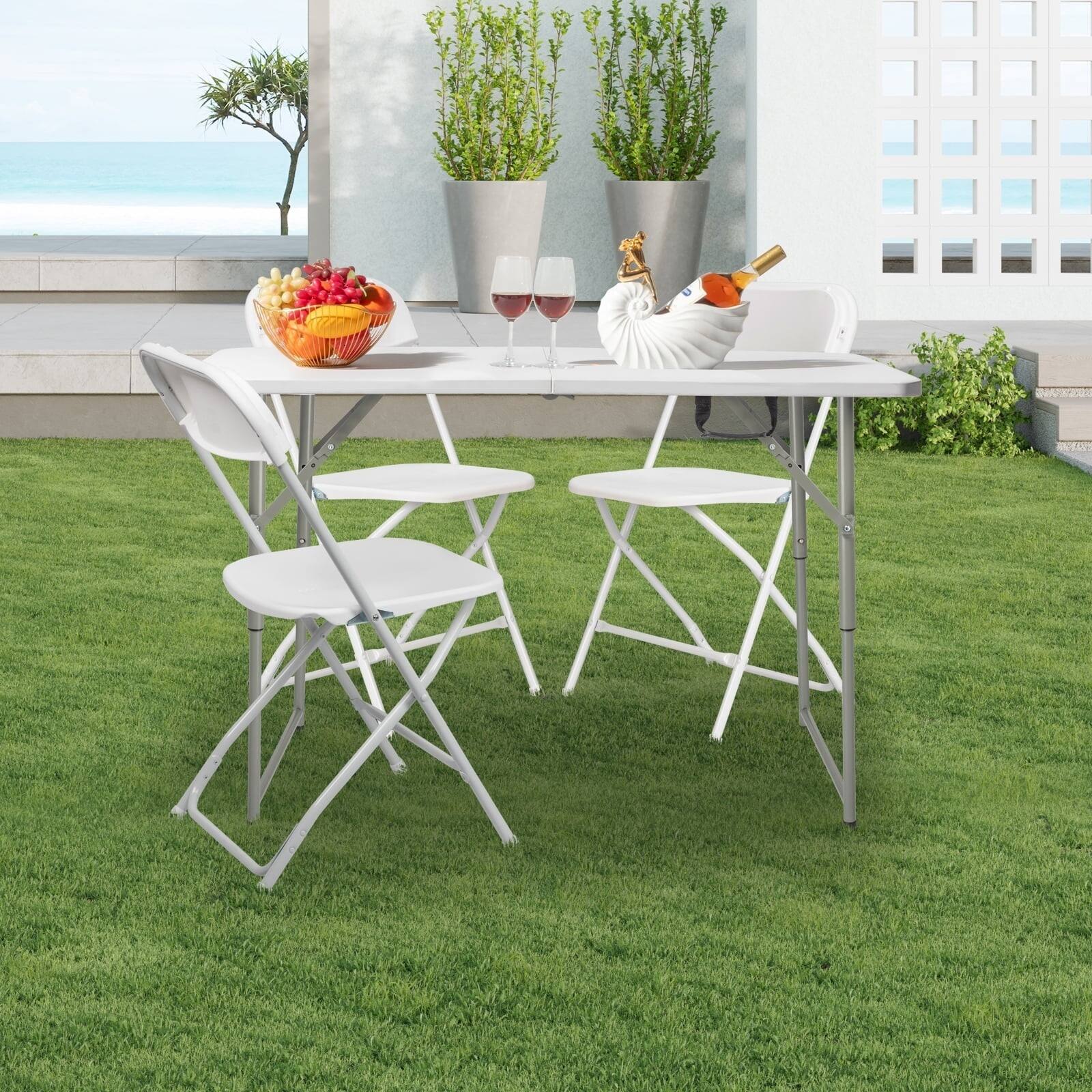 Angle. Decksplore - Folding Table 4 Feet - Heavy-Duty Fold-Flat Plastic Table with Height Adjustment Suitable for indoor and outdoor use - White.