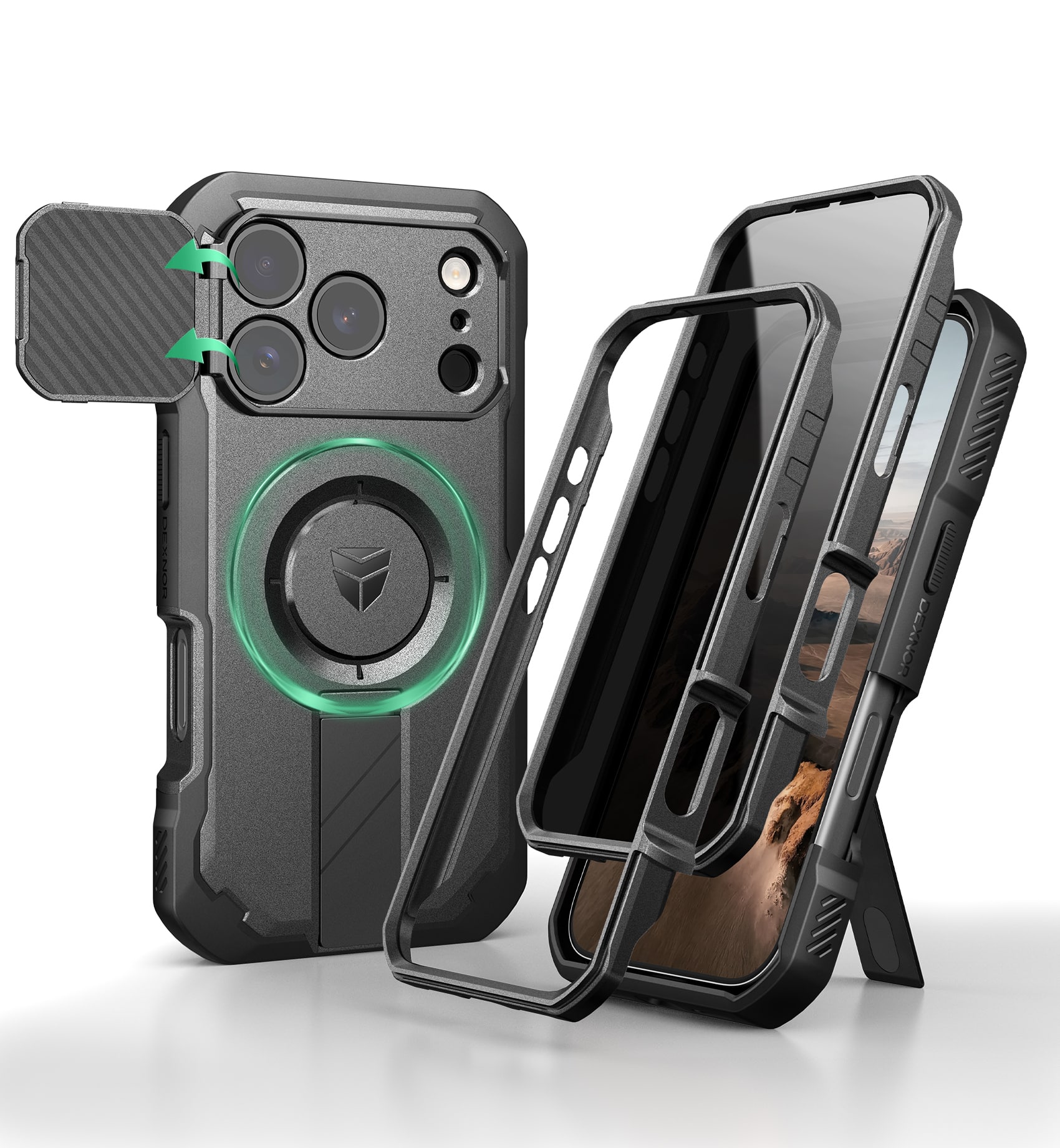 dexnor - iPhone 17 Pro Case: Privacy Screen with Camera Cover & Kickstand, MagSafe, Rugged Bumper Case,6.3in Black - Privacy Black