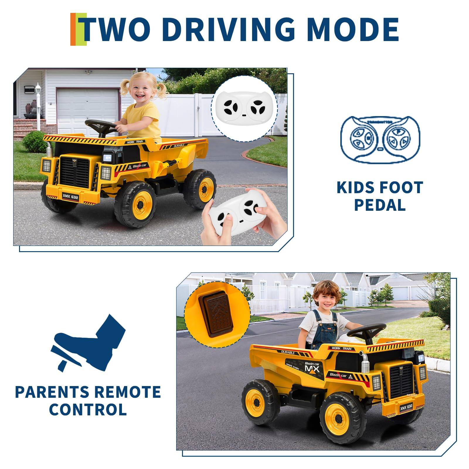 TWO DRIVING MODE

KIDS FOOT PEDAL

PARENTS REMOTE CONTROL