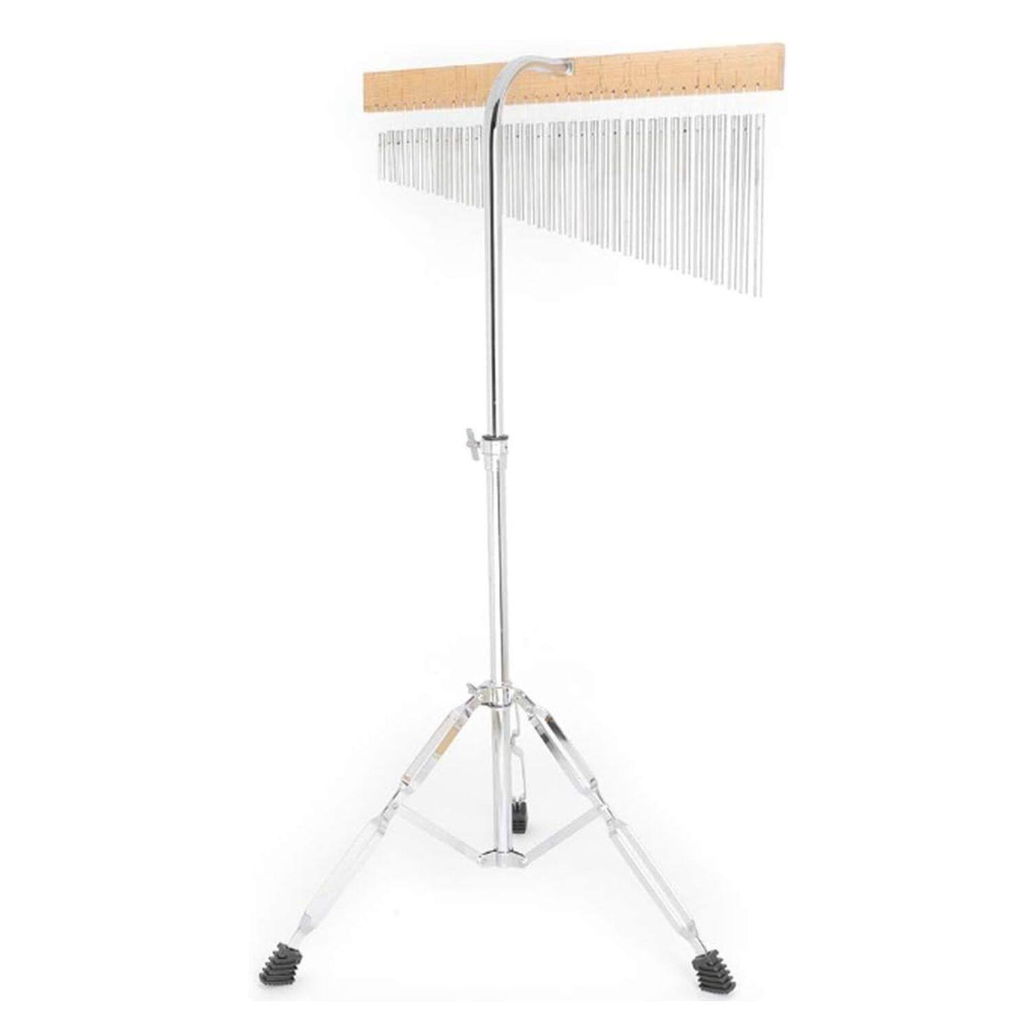 Front. Stock Preferred - 36 Tone Single Row Bar Chimes with Tripod Stand - Silver.