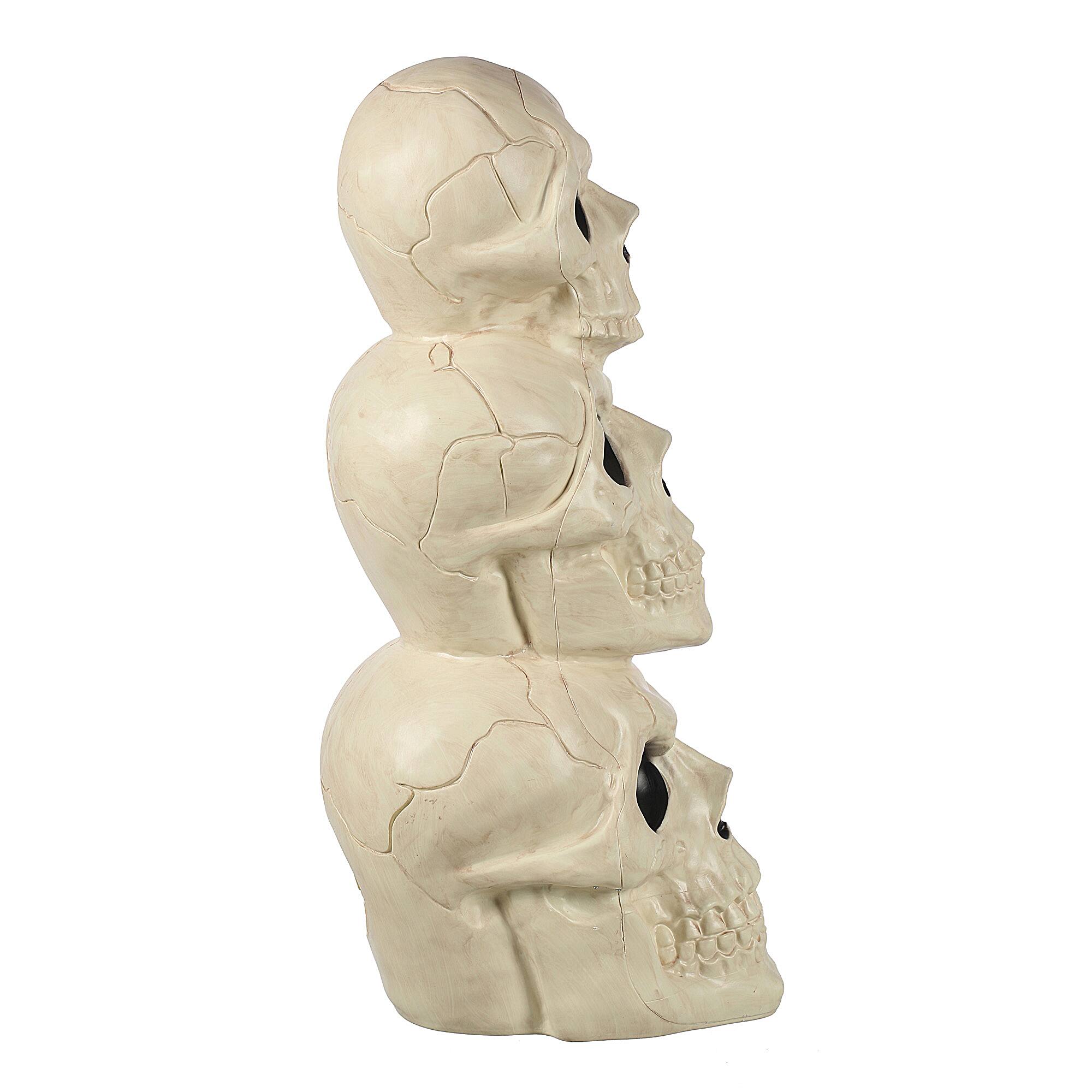 Alt View 2. BOO BOX - Stacked Skulls with LED Eyes and Sound - 27.5-in Scary Halloween Decor - White.