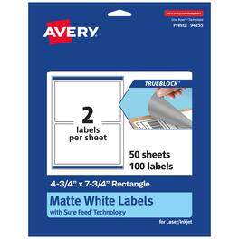Avery - TrueBlock Rectangle Labels, 4.75" x 7.75", 100ct - White