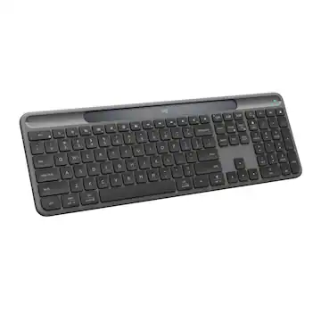Signature Slim Solar+ K980 Wireless Bluetooth Solar and Artificial Light Powered Keyboard with Customizable Keys