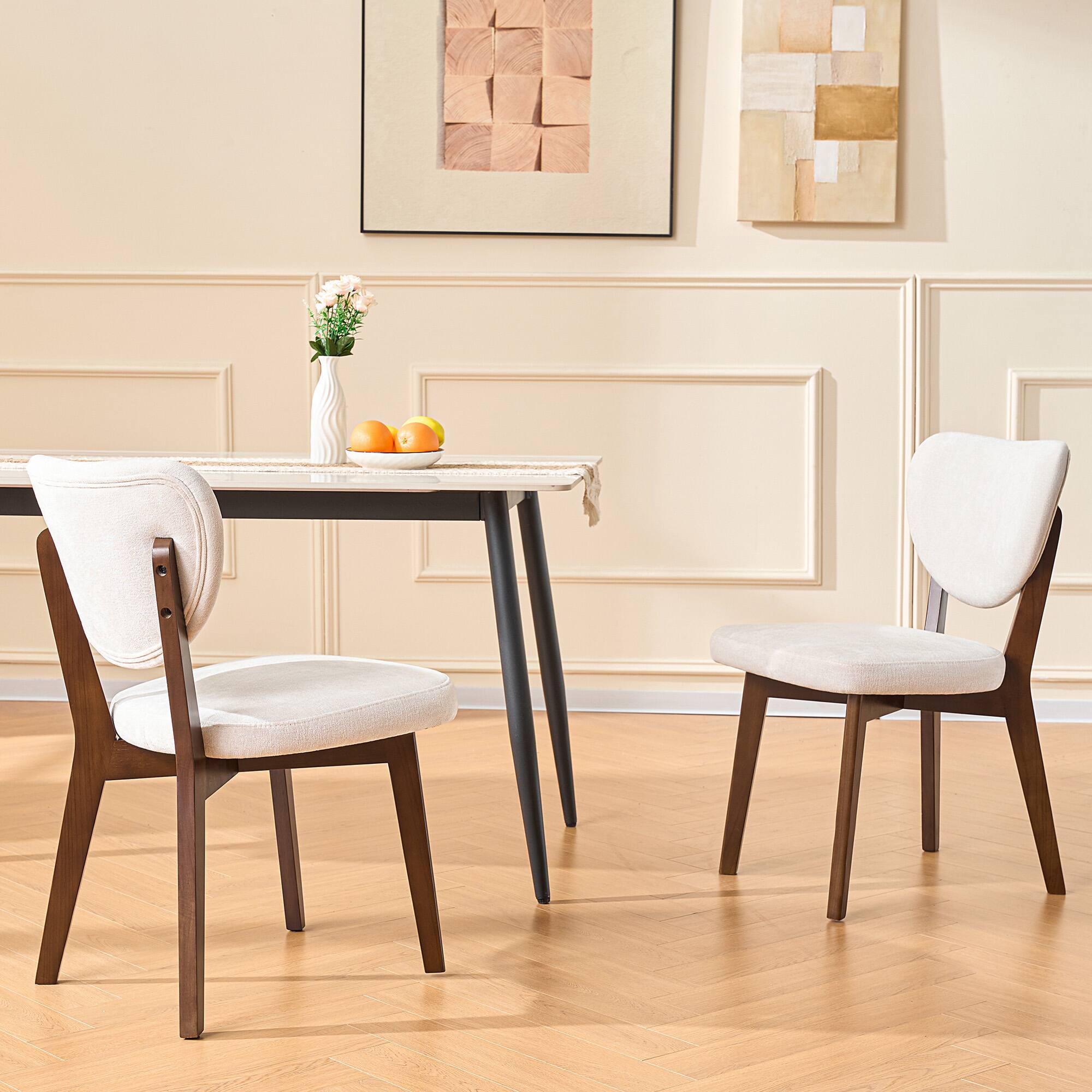 Angle. KERDOM - Classic Dining Chairs 2pcs, Mid-Century Modern Restaurant Upholstered Kitchen Side Chair Armless, Padded Backrest & Seat - Beige.