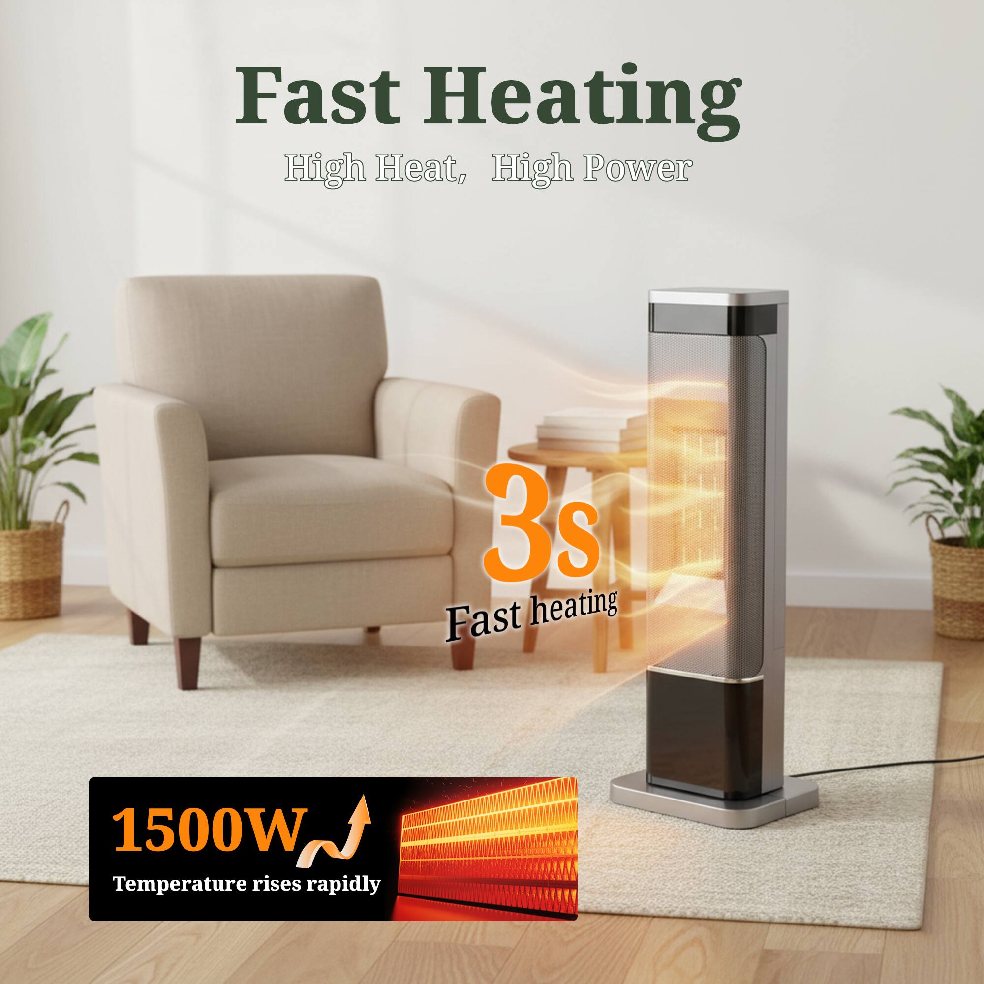 Fast Heating  
High Heat, High Power  

3s  
Fast heating  

1500W  
Temperature rises rapidly