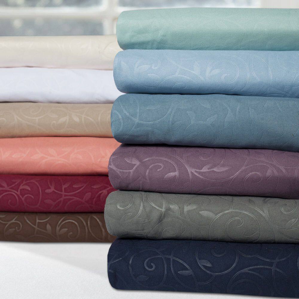 Left. Plazatex - 1800 Series Vine Embossed  Wrinkle Resistant Sheet 4pc SetTwin - Mocha - Mocha.